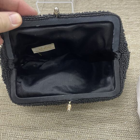 VTG Richere Black Hand Beaded Evening Clutch Bag Japan - Picture 6 of 7